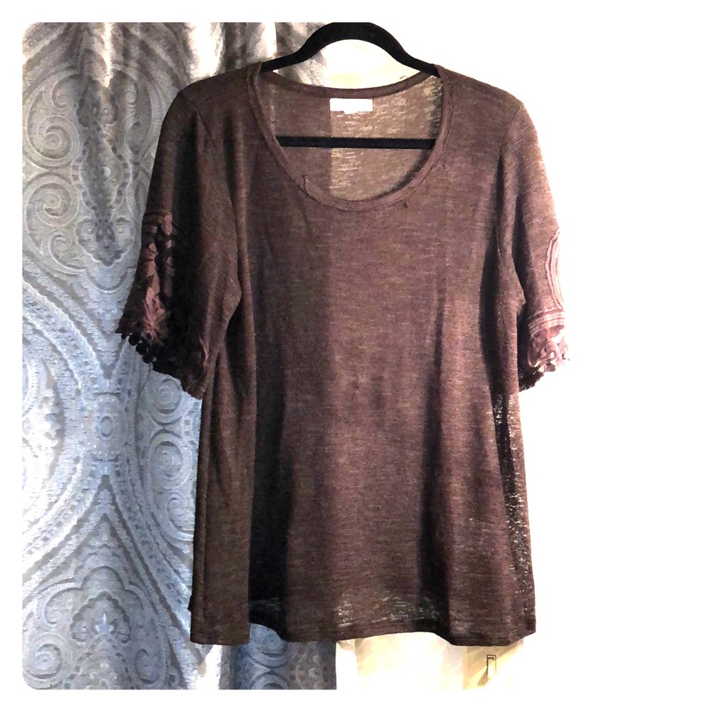 Coco & Janieson dark eggplant knit & lace top